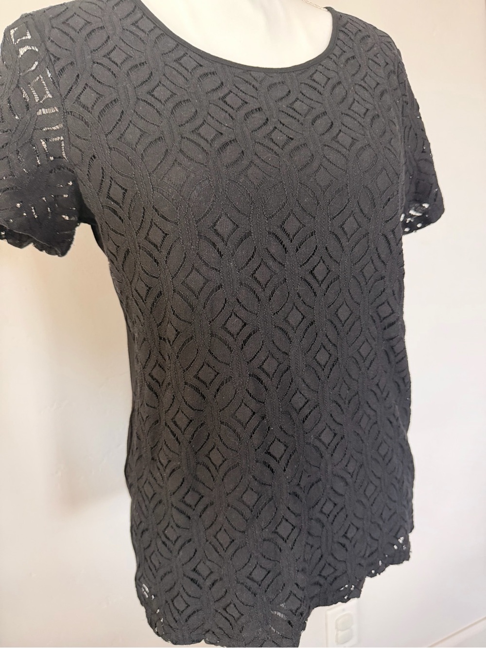 Market & Spruce Black Lace Short Sleeve Blouse